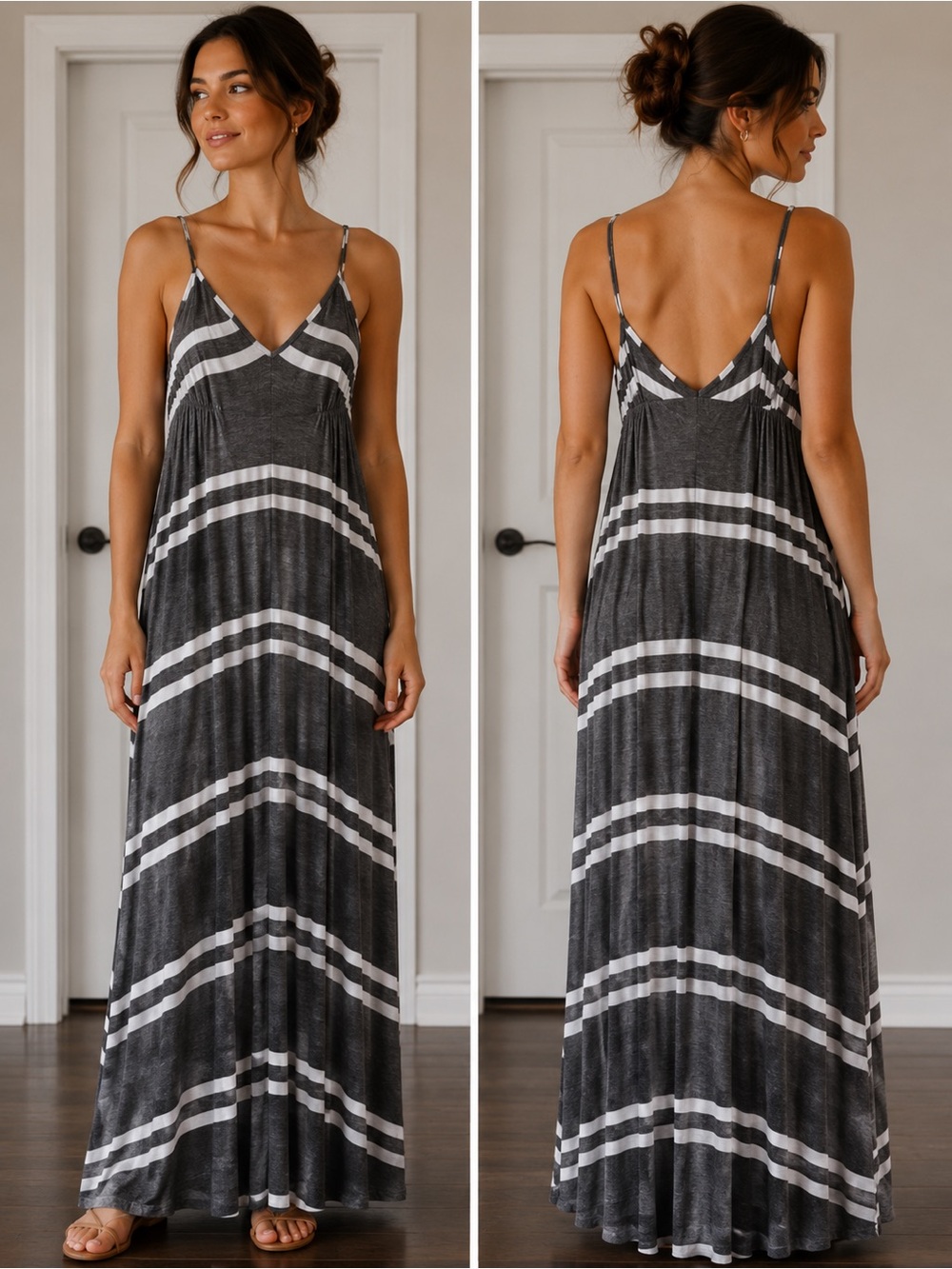 Eight Sixty- Women’s Gray Striped Maxi Dress - Slip Style XS